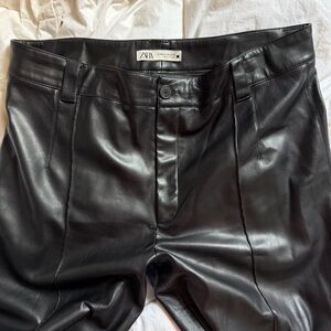 Zara Black Faux Leather Pants Straight Leg Trousers 90s Grunge Office Siren